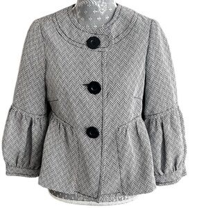 Max Studio Women's Black/White Abstract Weave Peplum Buttonup Jacket Coat Medium